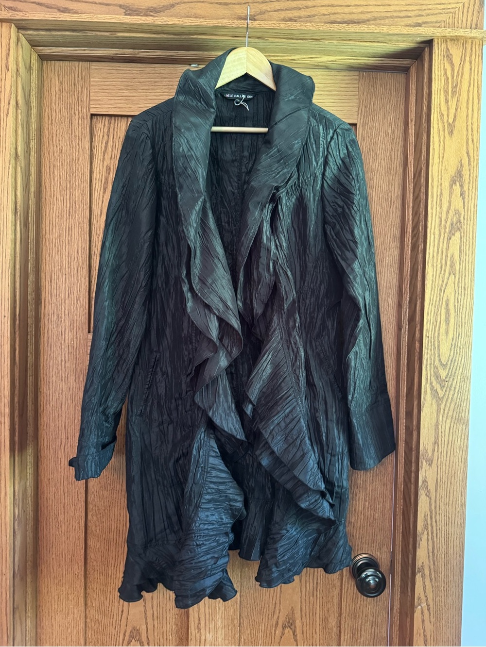 Women's Black Ruffled Open-Front Trench Coat by Nic+Zoe